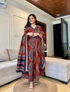 Red Katha Embroidery Angrakha Style Cotton Anarkali Suit Set - BONYHUBSALWAR KAMEEZ