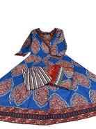 Blue Katha Embroidery Angrakha Style Cotton Anarkali Suit Set - BONYHUBSALWAR KAMEEZ