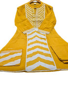 Mustard Yellow Printed Cotton Embroidery Anarkali Suit - BONYHUBSALWAR KAMEEZ
