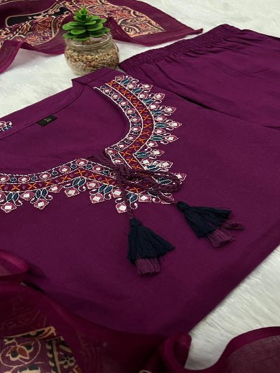 Burgandy Embroidery Pure Cotton Straight Suit - BONYHUBSALWAR KAMEEZ