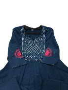 Turquoise Blue Mirror Embroidery Cotton Anarkali Suit Set - BONYHUBSALWAR KAMEEZ