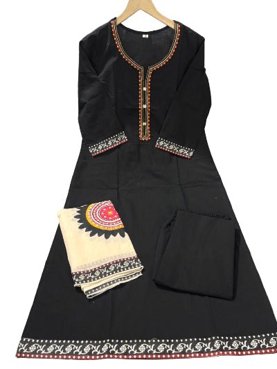 Black Beautiful Embroidery Pure Cotton Straight Suit - BONYHUBSALWAR KAMEEZ