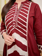 Elegant Maroon Printed Cotton Embroidery Anarkali Suit - BONYHUBSALWAR KAMEEZ