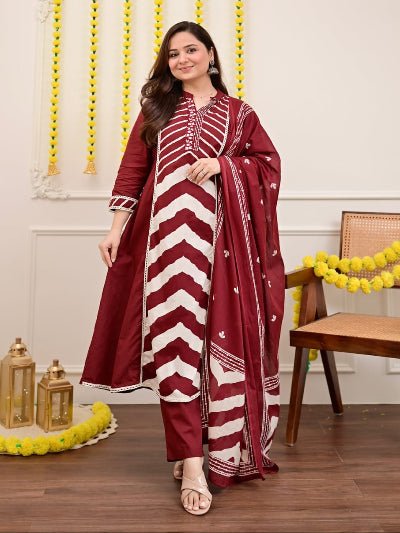 Elegant Maroon Printed Cotton Embroidery Anarkali Suit - BONYHUBSALWAR KAMEEZ