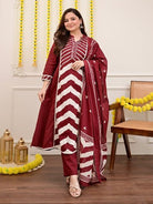 Elegant Maroon Printed Cotton Embroidery Anarkali Suit - BONYHUBSALWAR KAMEEZ