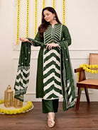 Olive Green Printed Cotton Embroidery Anarkali Suit - BONYHUBSALWAR KAMEEZ