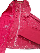 Hot Pink Printed Chanderi Embroidery Cotton Anarkali Suit Set - BONYHUBSALWAR KAMEEZ