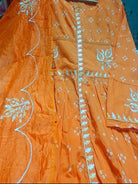 Orange Printed Chanderi Embroidery Cotton Anarkali Suit Set - BONYHUBSALWAR KAMEEZ