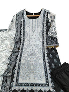 Plus Size Black Printed Handwork Chinon Straight Suit Set - BONYHUBSALWAR KAMEEZ