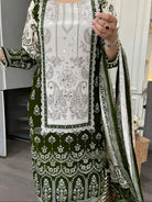 Plus Size Green Printed Handwork Chinon Straight Suit Set - BONYHUBSALWAR KAMEEZ