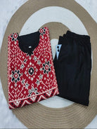 Plus Size Black Mirror Work Cotton Kurti Pant Set - BONYHUBSALWAR KAMEEZ
