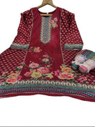 Plus Size Red Mirror Work Muslin Digital Print Kurti Pant Set - BONYHUBSALWAR KAMEEZ