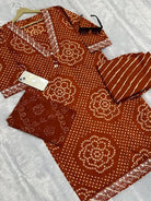 Rust Orange Bandhani Embroidery Cotton Straight Suit Set - BONYHUBSALWAR KAMEEZ