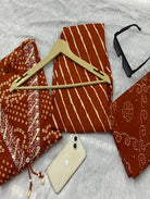 Rust Orange Bandhani Embroidery Cotton Straight Suit Set - BONYHUBSALWAR KAMEEZ