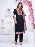 Black Stunning Adda Work Cotton Straight Suit Set - BONYHUBSALWAR KAMEEZ