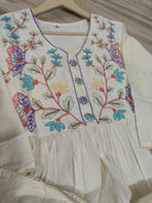 Graceful White Malmal Cotton Embroidery Anarkali Suit Set - BONYHUBSALWAR KAMEEZ