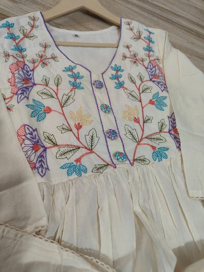 Graceful White Malmal Cotton Embroidery Anarkali Suit Set - BONYHUBSALWAR KAMEEZ