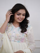 Graceful White Malmal Cotton Embroidery Anarkali Suit Set - BONYHUBSALWAR KAMEEZ