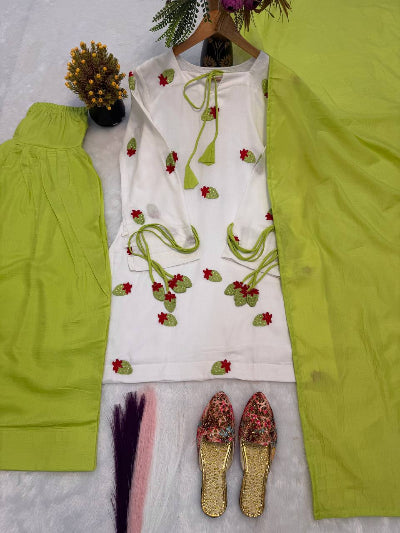 White Green Printed Farshi Suit Set for Women Ethnic Wear UK3