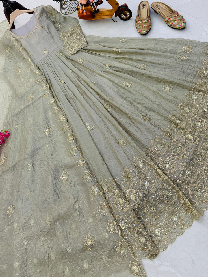 Lilac Gold Embroidered Gown Dupatta Set Of 2- 3 Colours
