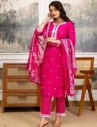 Pink Pure Cotton Embroidered Yoke Straight Suit Set - BONYHUBSALWAR KAMEEZ