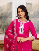 Pink Pure Cotton Embroidered Yoke Straight Suit Set - BONYHUBSALWAR KAMEEZ
