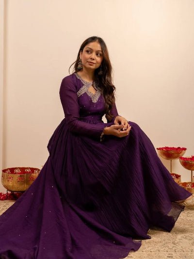Aarohi Purple Embroidery Work Anarkali Suit - BONYHUBSALWAR KAMEEZ