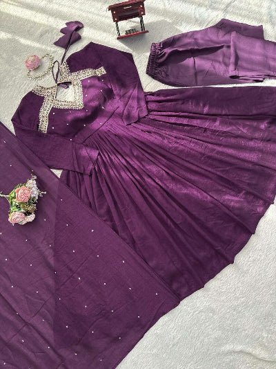 Aarohi Purple Embroidery Work Anarkali Suit - BONYHUBSALWAR KAMEEZ