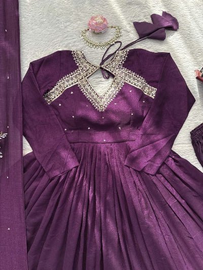 Aarohi Purple Embroidery Work Anarkali Suit - BONYHUBSALWAR KAMEEZ