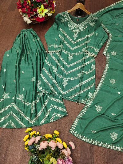 Aayat Emerald Green Embroidery Sharara Suit - BONYHUBSALWAR KAMEEZ