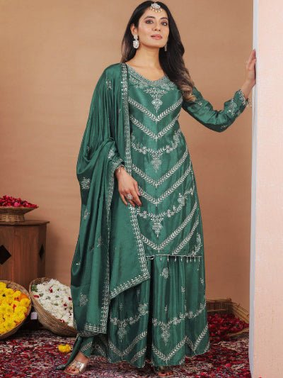 Aayat Emerald Green Embroidery Sharara Suit - BONYHUBSALWAR KAMEEZ