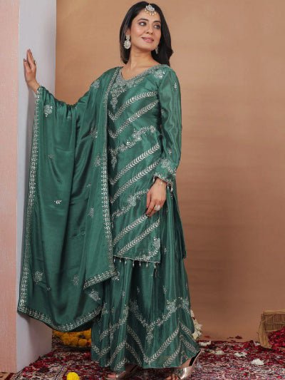 Aayat Emerald Green Embroidery Sharara Suit - BONYHUBSALWAR KAMEEZ