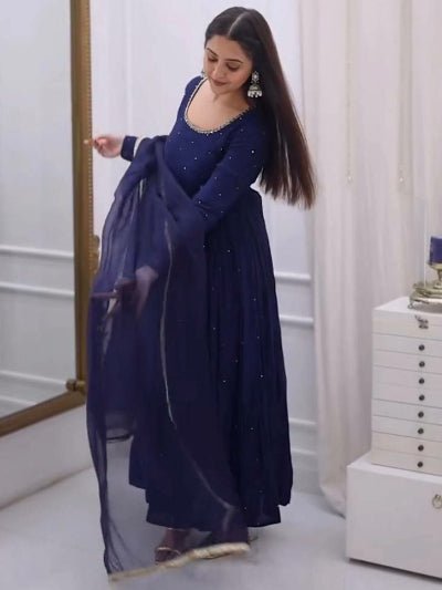 Ada Blue Georgette Gold Anarkali Suit UK Next Day - BONYHUBSALWAR KAMEEZ
