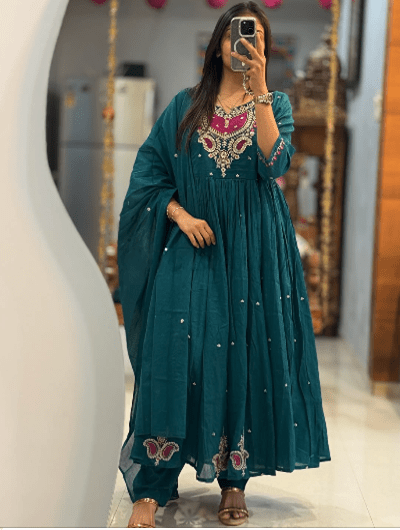Aleya Cotton Embroidery Anarkali Suit - BONYHUBSALWAR KAMEEZ