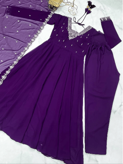 Alia Georgette Embroidery Anarkali Suit Set of 3 - BONYHUBSALWAR KAMEEZ