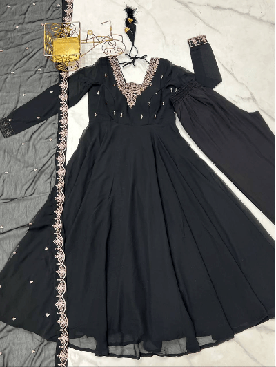 Alia Georgette Embroidery Anarkali Suit Set of 3 - BONYHUBSALWAR KAMEEZ