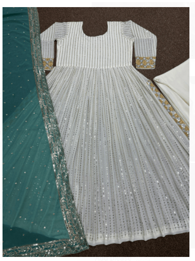 Anarkali Gold Embroidery Gown Set of 3 - BONYHUBSALWAR KAMEEZ