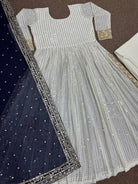 Anarkali Gold Embroidery Gown Set of 3 - BONYHUBSALWAR KAMEEZ