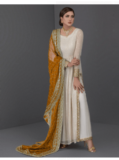 Anarkali Gold Embroidery Gown Set of 3 - BONYHUBSALWAR KAMEEZ