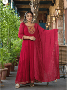 Anarkali Plus Size Crimson Red Kurti Dupatta Set of 2 - BONYHUBSALWAR KAMEEZ