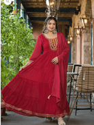 Anarkali Plus Size Crimson Red Kurti Dupatta Set of 2 - BONYHUBSALWAR KAMEEZ