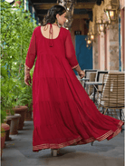 Anarkali Plus Size Crimson Red Kurti Dupatta Set of 2 - BONYHUBSALWAR KAMEEZ