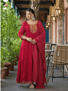 Anarkali Plus Size Crimson Red Kurti Dupatta Set of 2 - BONYHUBSALWAR KAMEEZ