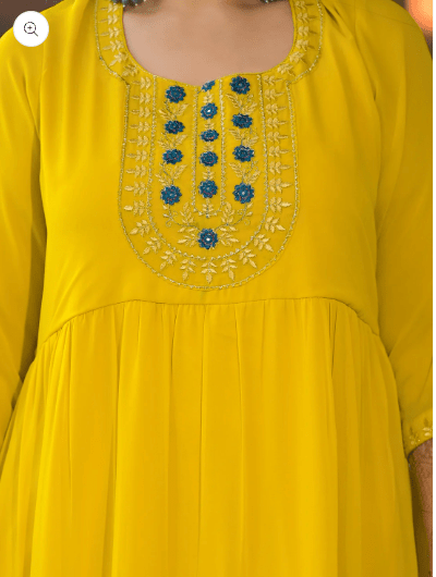 Anarkali Plus Size Lime Yellow Kurti Dupatta Set of 2 - BONYHUBSALWAR KAMEEZ