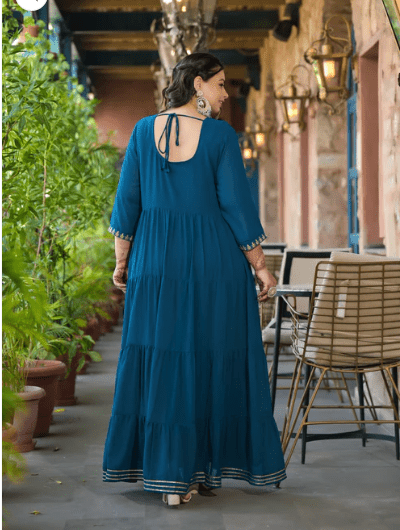 Anarkali Plus Size Teal Blue Kurti Dupatta Set of 2 - BONYHUBSALWAR KAMEEZ