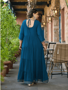 Anarkali Plus Size Teal Blue Kurti Dupatta Set of 2 - BONYHUBSALWAR KAMEEZ