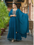 Anarkali Plus Size Teal Blue Kurti Dupatta Set of 2 - BONYHUBSALWAR KAMEEZ