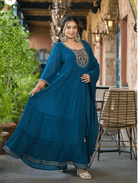 Anarkali Plus Size Teal Blue Kurti Dupatta Set of 2 - BONYHUBSALWAR KAMEEZ