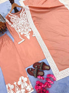 Apricot Peach Satin Silk Farshi Suit Set - BONYHUBSALWAR KAMEEZ