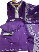 Purple Pure Cotton Embroidered Yoke Straight Suit Set - BONYHUBSALWAR KAMEEZ